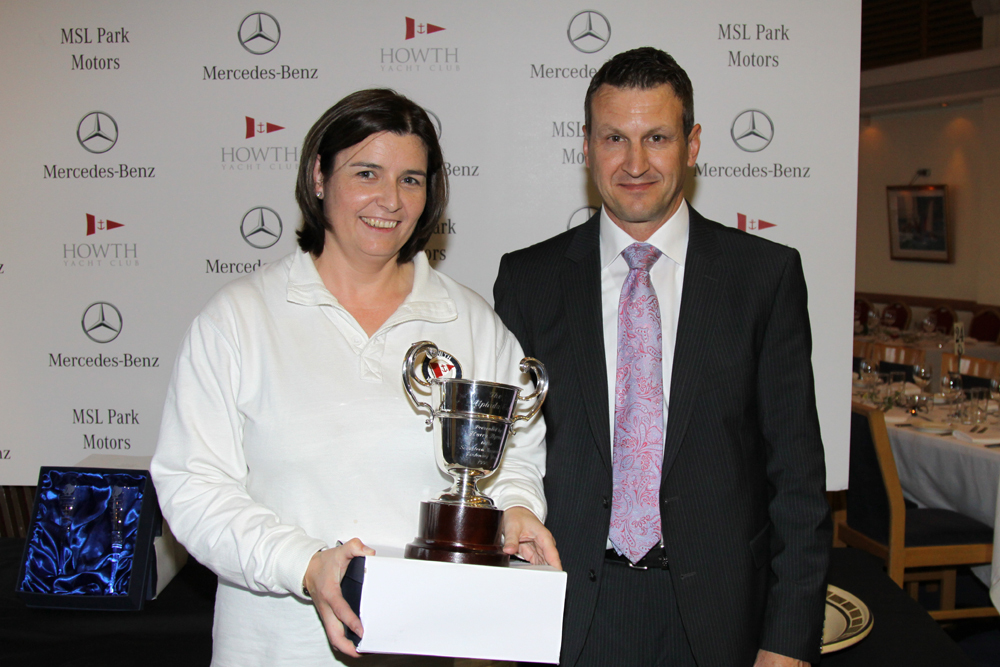 Howth 17's Alphida Cup winner 'Sheila' - Mary Faherty with MSL Park Motors Mercedes Benz Brand Manager Dean Fullston
