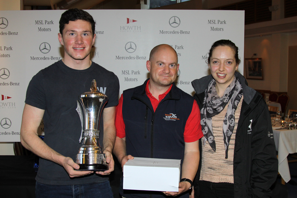 Rachel Grace presents the Impala Regatta Trophy (Class 5 IRC) to Conor Howard and Emmet Dalton from 'Jebus'