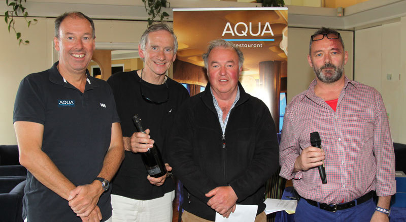 Commodore Brian Turvey with Pat McCaughey and Mossy Shanahan (Splash Dance) and Aqua Restaurant's Dave Murnane