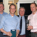 Richard and Michael Evans (The Big Picture) with the 'Blythe Spirit Cup' (Background Fergal Noonan and Commodore Berchmans Gannon)