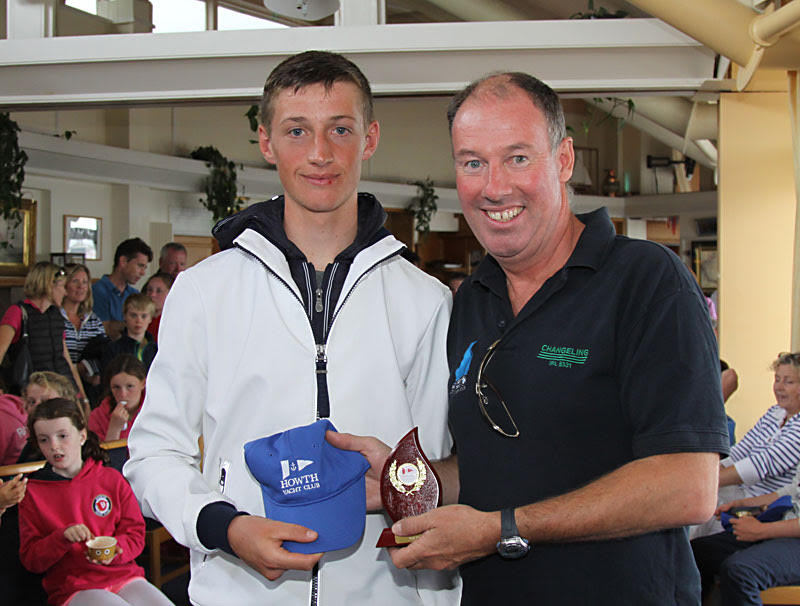 Ewan McMahon - winner of the Laser Radial prize with Commodore Brian Turvey