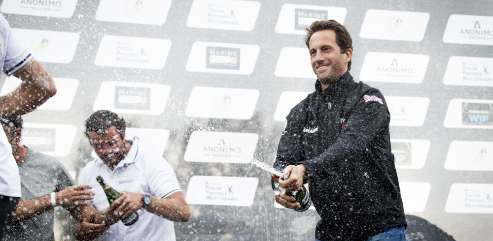 Ben Ainslie celebrates INEOS Team UK's victory on Sunday