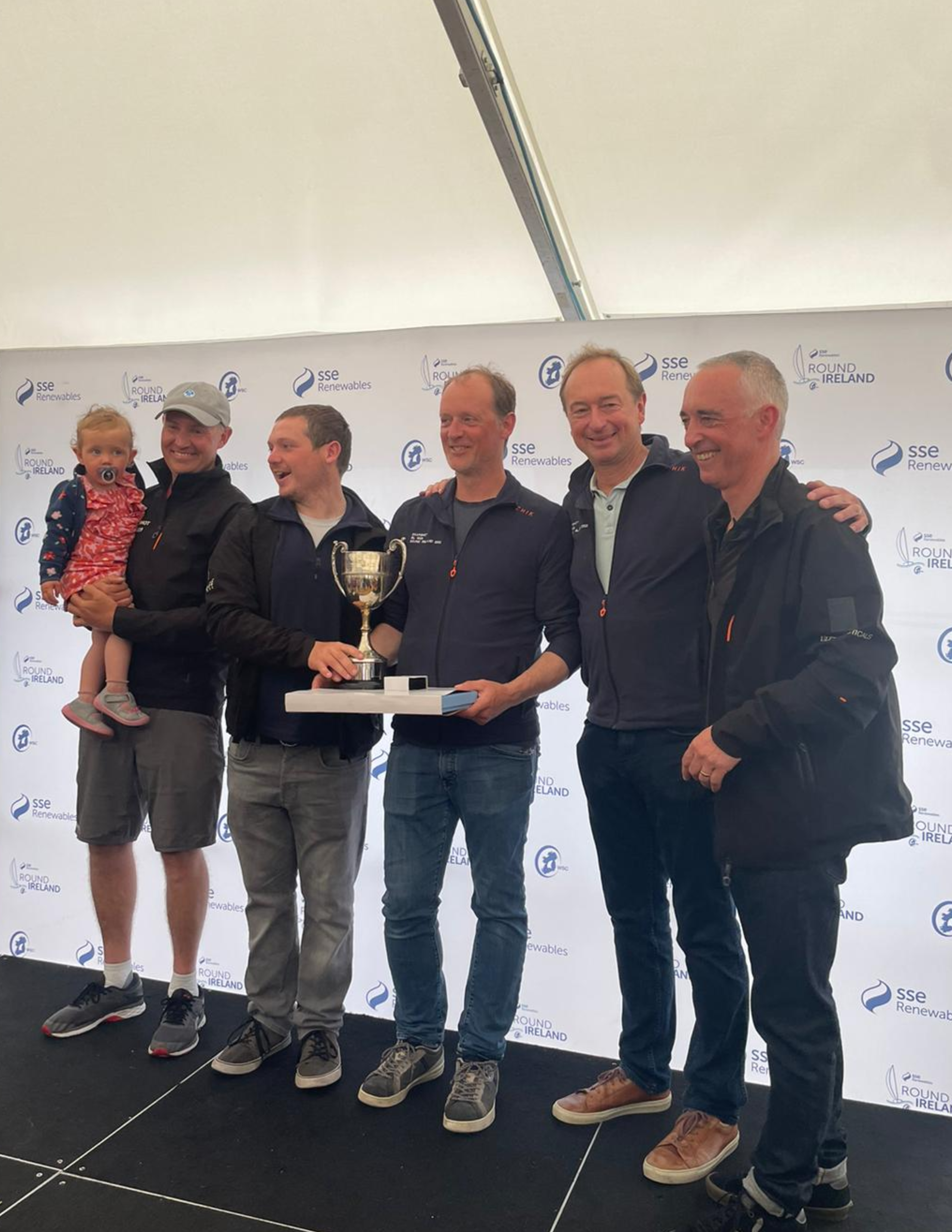 Collecting Class 3 prize at Wicklow Sailing Club -- from left: Shane Hughes, Daragh White, Richard Evans, Michael Evans, John Phelan (absent - Nick Cherry)