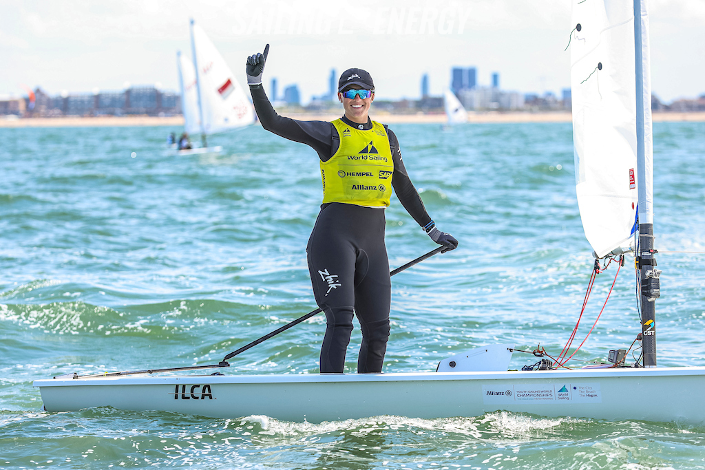 ILCA 6 Girl's Youth Gold - Eve McMahon. After just missing out on the podium last year, McMahon has worked hard at her racecraft and her fitness. The Irish sailor won gold by a big margin ahead of Evie Saunders (AUS) and Roos Wind (NED) who took silver and bronze. "I’m really proud of what our small team has achieved here," said McMahon of Ireland’s all-round performance in The Hague. "Compared with Oman, I think I brought a different mindset this year. There are so many variables in sport so I’m just trying to keep everything consistent and everything in perspective." Photo: Sailing Energy