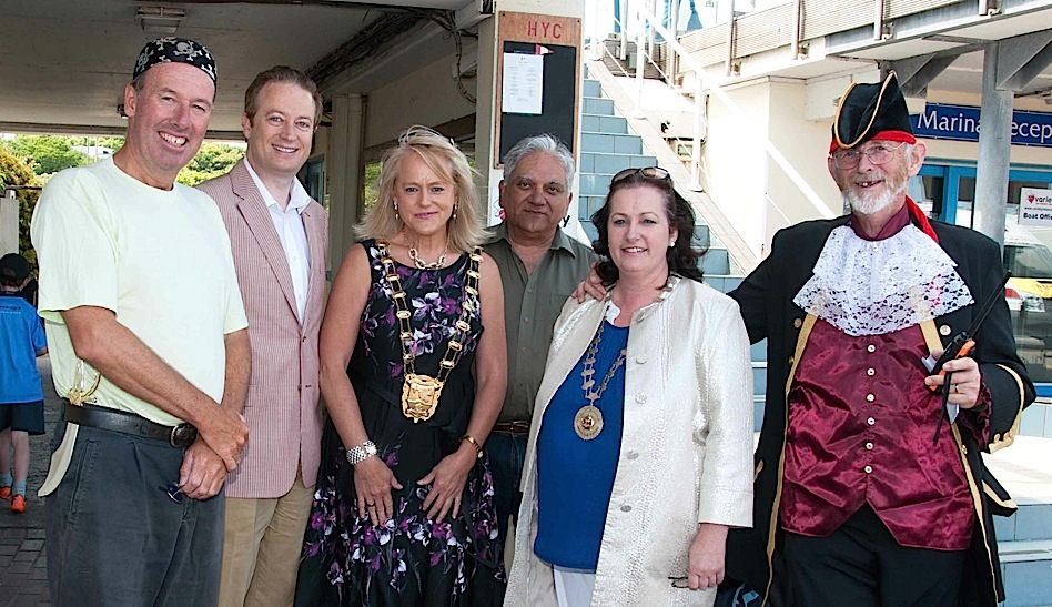 Commodore Brian Turvey, Councillor Keith Redmond, Mayor Mags Murray, Harbourmaster Captain Raja Maitra, Variety Ireland Chief Barker Doreen Smith and Pat Murphy