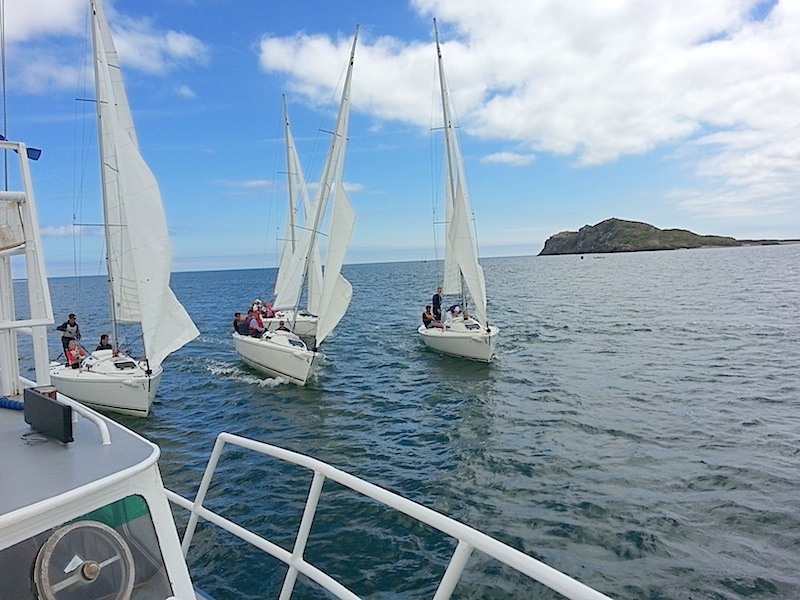 4 of the competitors jostle for a boat end start