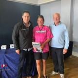 2018 Squib Easterns Race 1 winner - Fiona Ward (KYC) with Gary Cullen (Provident CRM) and Rear Commodore Paddy Judge